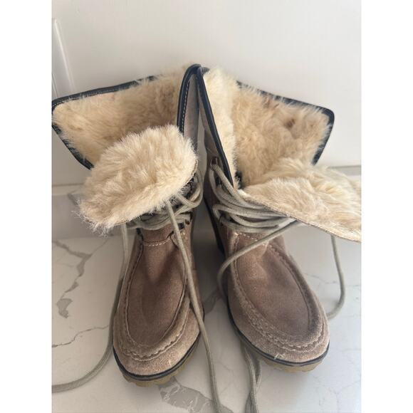 Sketchers Vintage Suede Lace-Up Shearling Wedge Boots - Brown Cream, US 8 - Picture 8 of 11